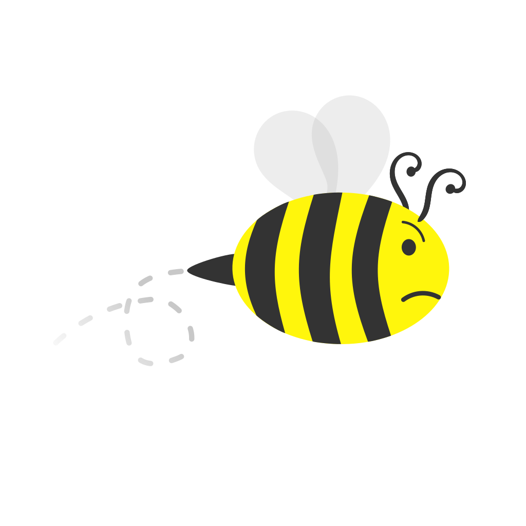 A cranky bee flying in a loop to the right