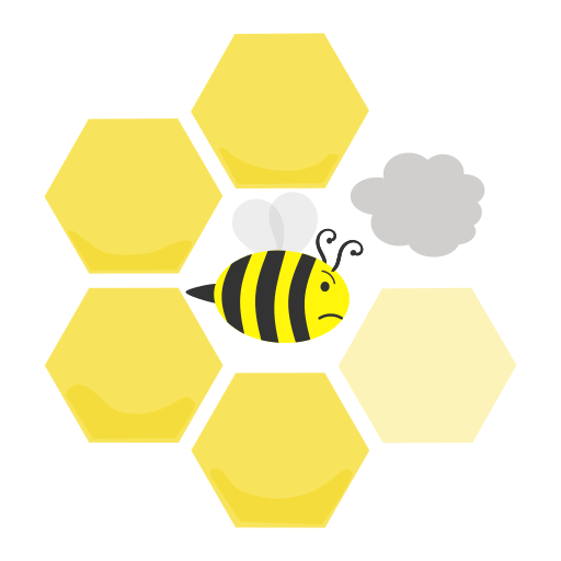 Logo for Cranky Bee Art showing a cranky bee in the center of a yellow honeycomb
